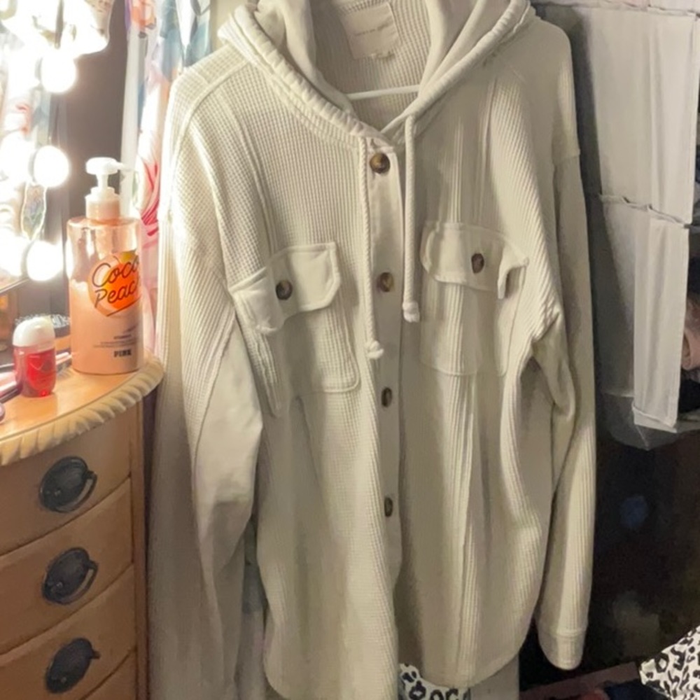 AE Hooded Waffle Shacket